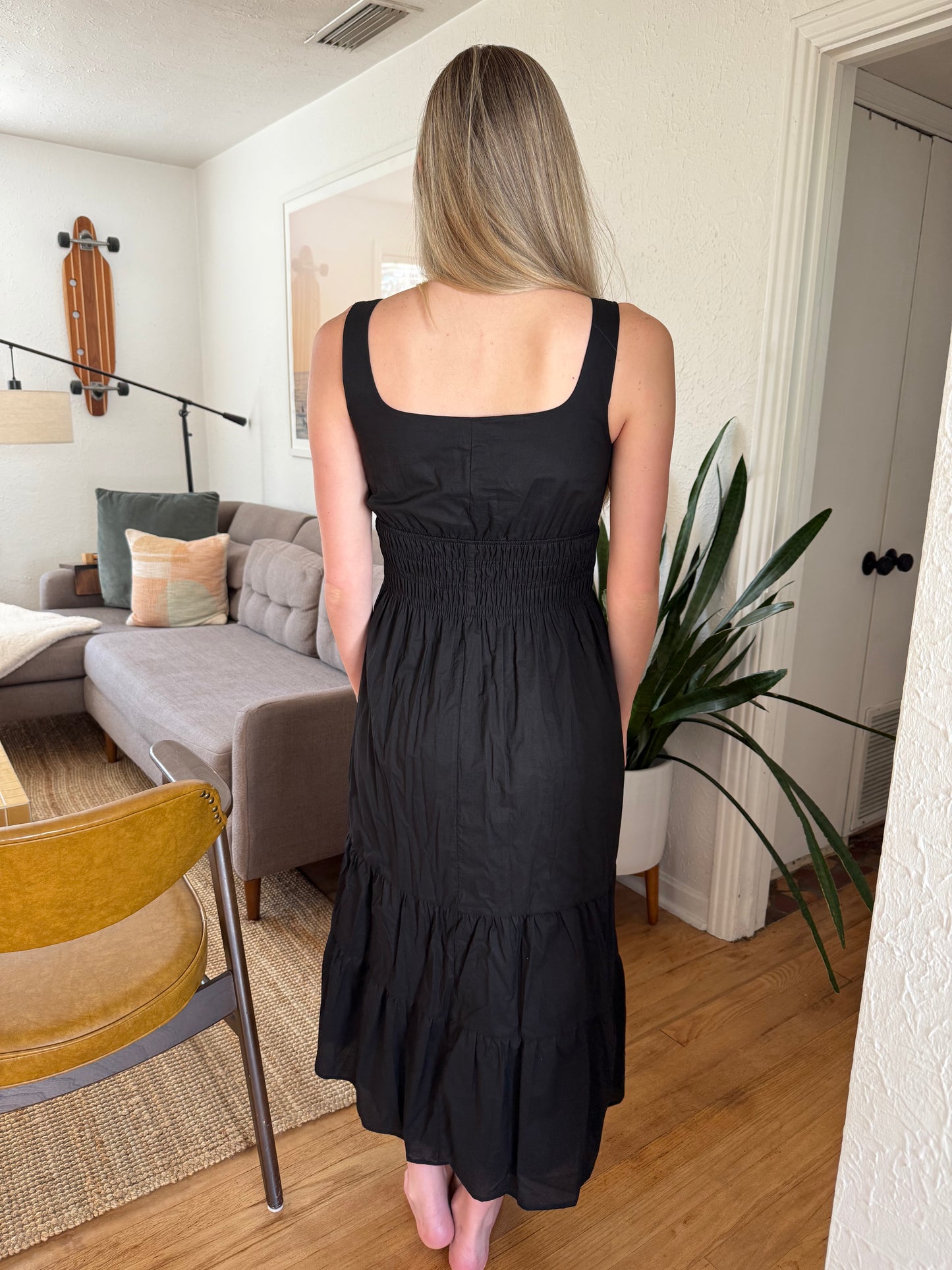 Needii Ashley Cotton Tank Smocked Midi Dress (Black)