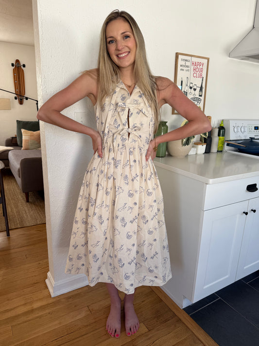 Aureum Ariel Spring Bliss Beige Cotton Tank Midi Dress