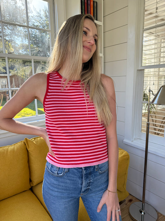 Things Between Ava Pink and Red Striped Knit Vest Top