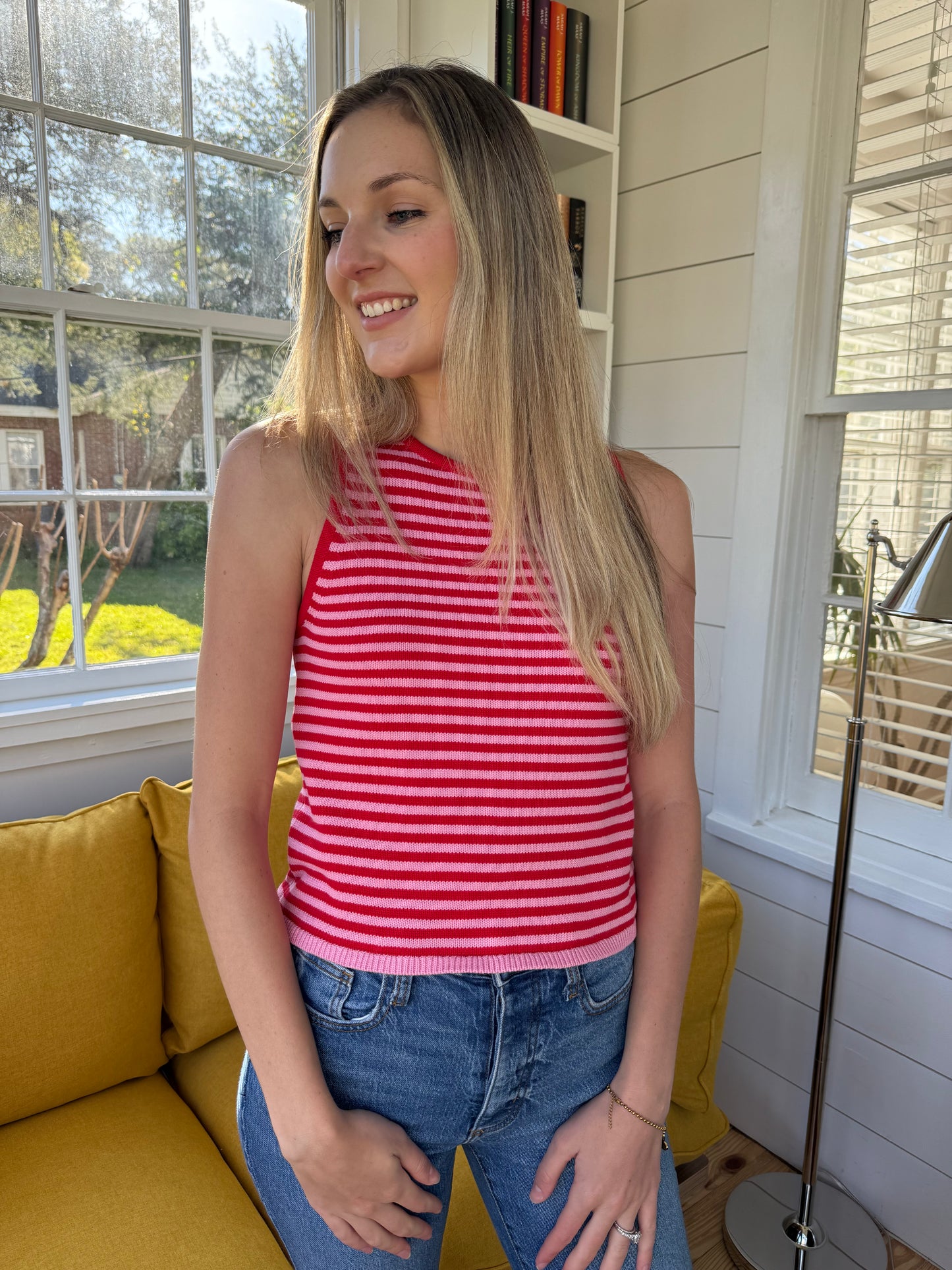 Things Between Ava Pink and Red Striped Knit Vest Top