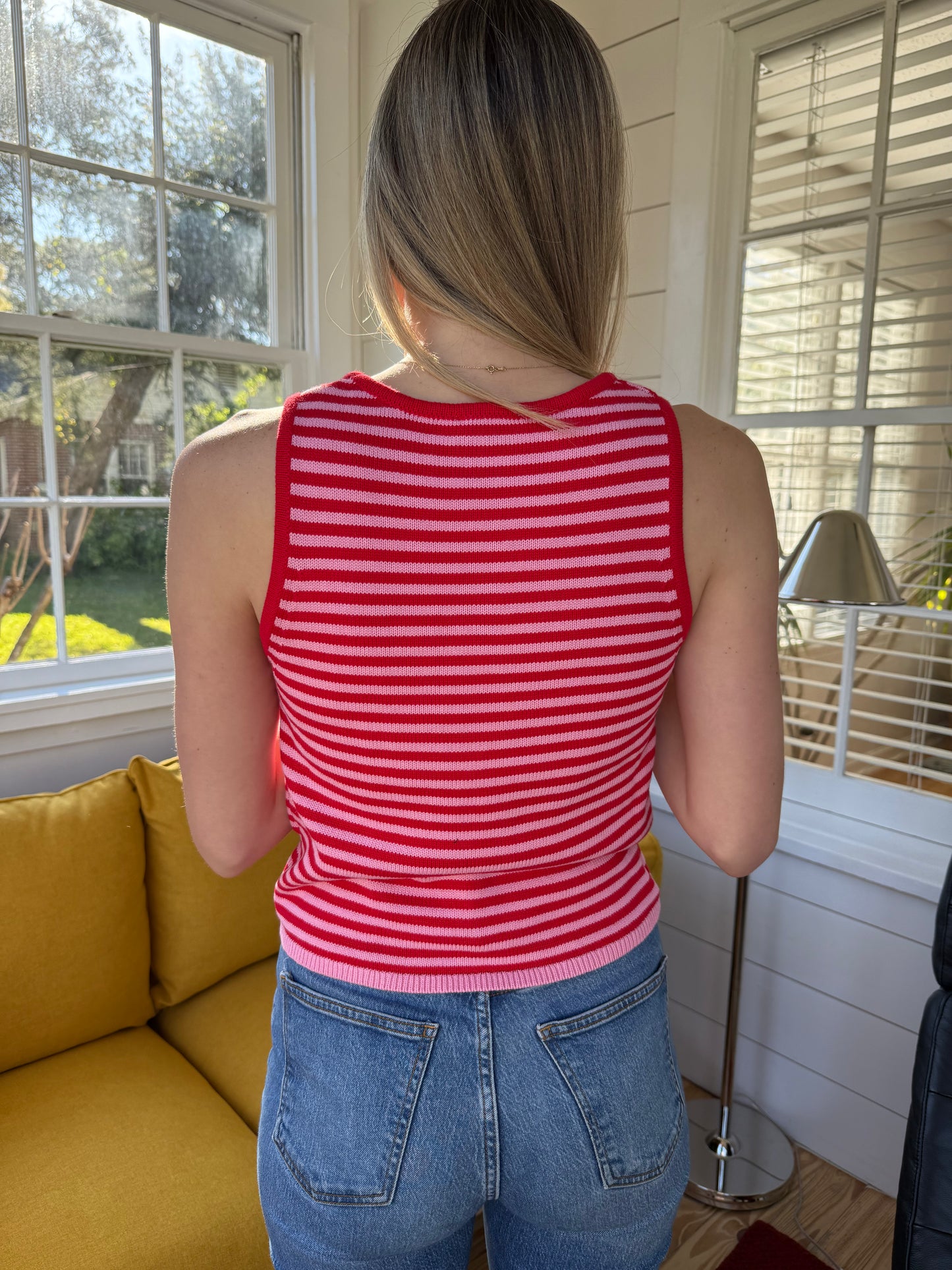 Things Between Ava Pink and Red Striped Knit Vest Top