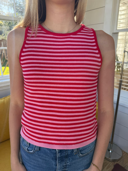 Things Between Ava Pink and Red Striped Knit Vest Top