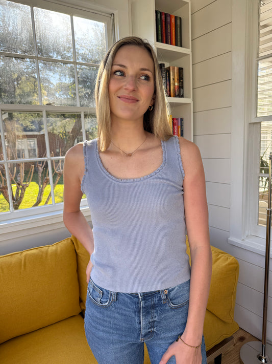 Lucy Paris Kaley Blue Knit Ruffle Tank Top
