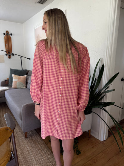 FRNCH Ismery Pink Gingham Cotton Buttoned Mini Dress
