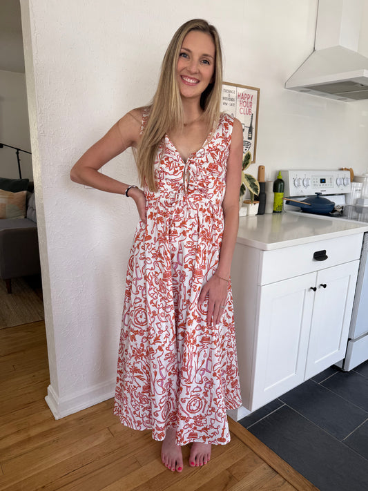 FRNCH Paulonie Pink Mosaic Cotton Midi Dress
