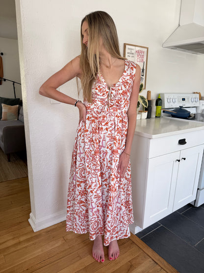 FRNCH Paulonie Pink Mosaic Cotton Midi Dress