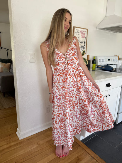 FRNCH Paulonie Pink Mosaic Cotton Midi Dress