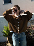 Miou Muse Wyatt Brown Woven Knit Buttoned Cardigan