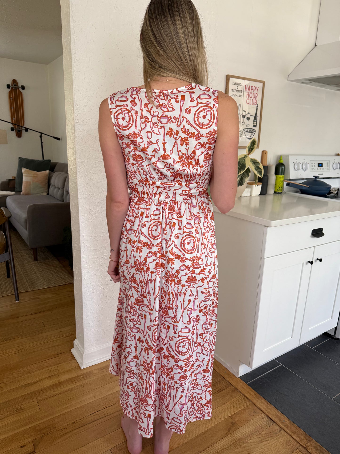 FRNCH Paulonie Pink Mosaic Cotton Midi Dress