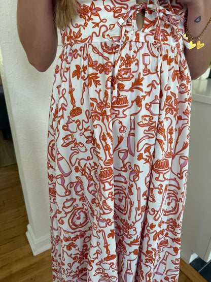 FRNCH Paulonie Pink Mosaic Cotton Midi Dress