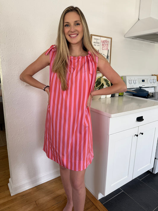 FRNCH Aelia Pink Stripe Tie Tank Mini Dress