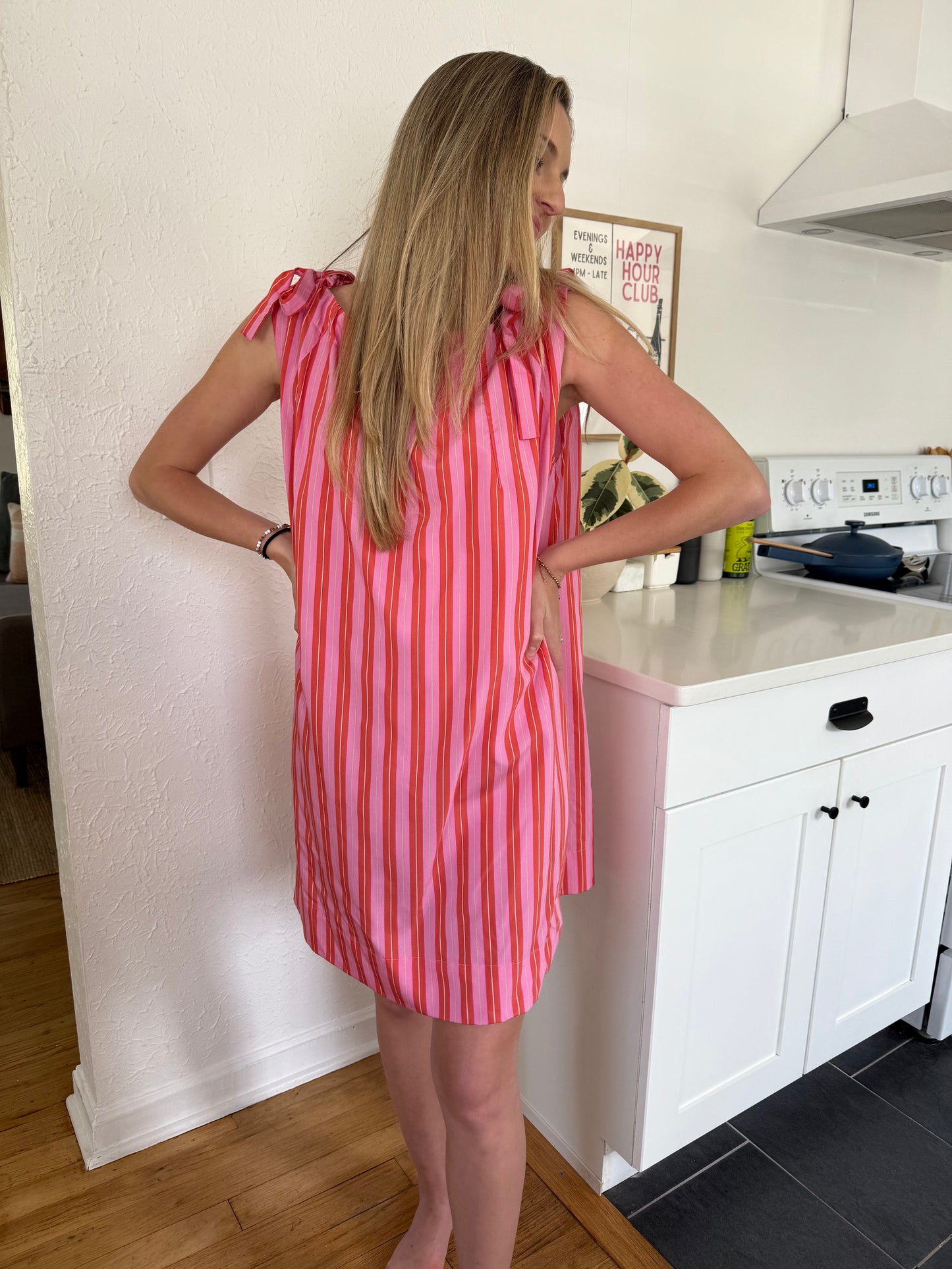 FRNCH Aelia Pink Stripe Tie Tank Mini Dress