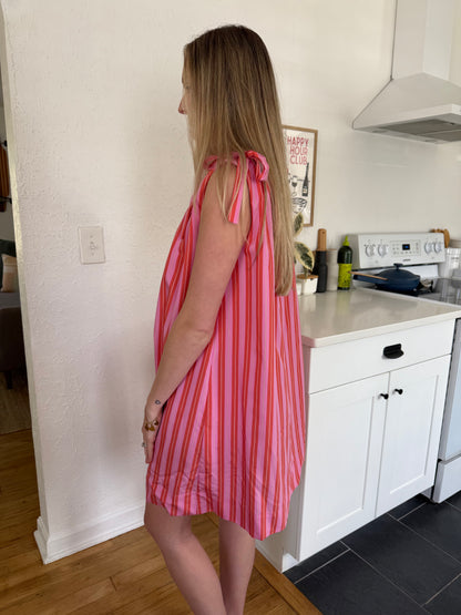 FRNCH Aelia Pink Stripe Tie Tank Mini Dress