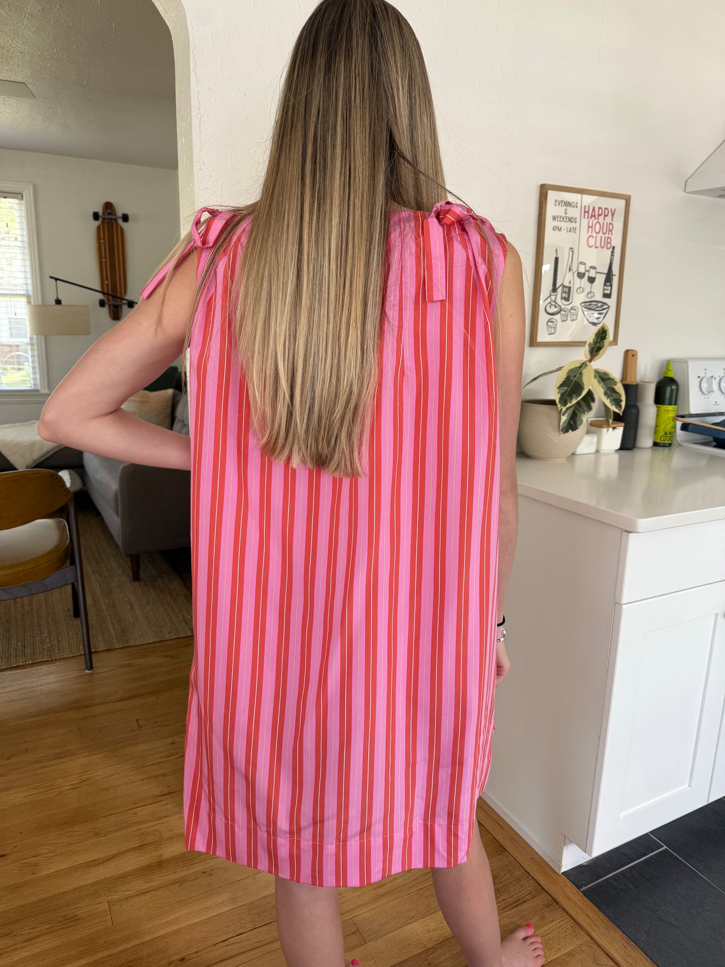 FRNCH Aelia Pink Stripe Tie Tank Mini Dress