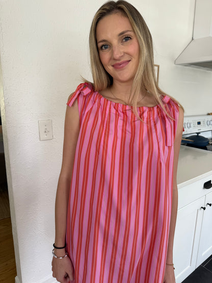 FRNCH Aelia Pink Stripe Tie Tank Mini Dress