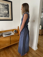 FRNCH Scarlet Stripe Button Collared Maxi Dress (Navy)