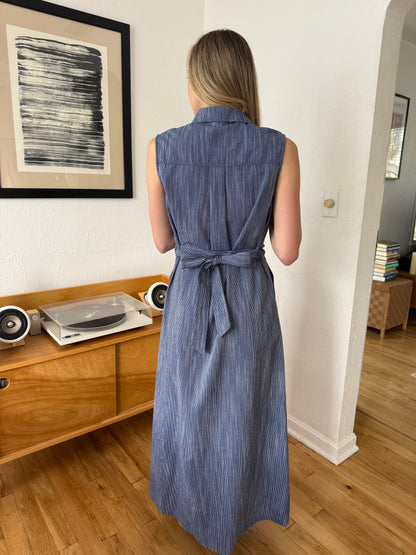 FRNCH Scarlet Stripe Button Collared Maxi Dress (Navy)