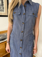 FRNCH Scarlet Stripe Button Collared Maxi Dress (Navy)