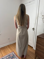 FRNCH Scarlet Stripe Button Collared Maxi Dress (Beige)