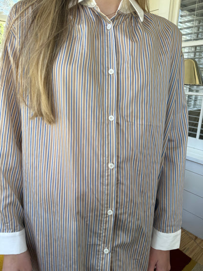 FRNCH Louisane Blue Stripe Collared Shirt Mini Dress