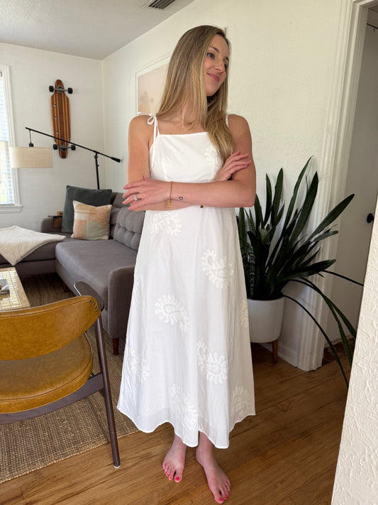 FRNCH Nacera White Paisley Embroidered Midi Dress