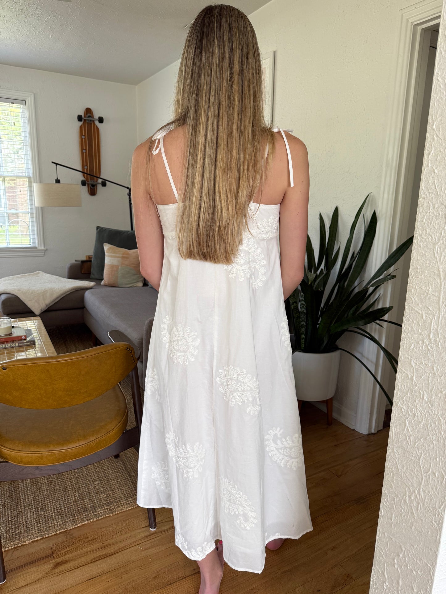 FRNCH Nacera White Paisley Embroidered Midi Dress