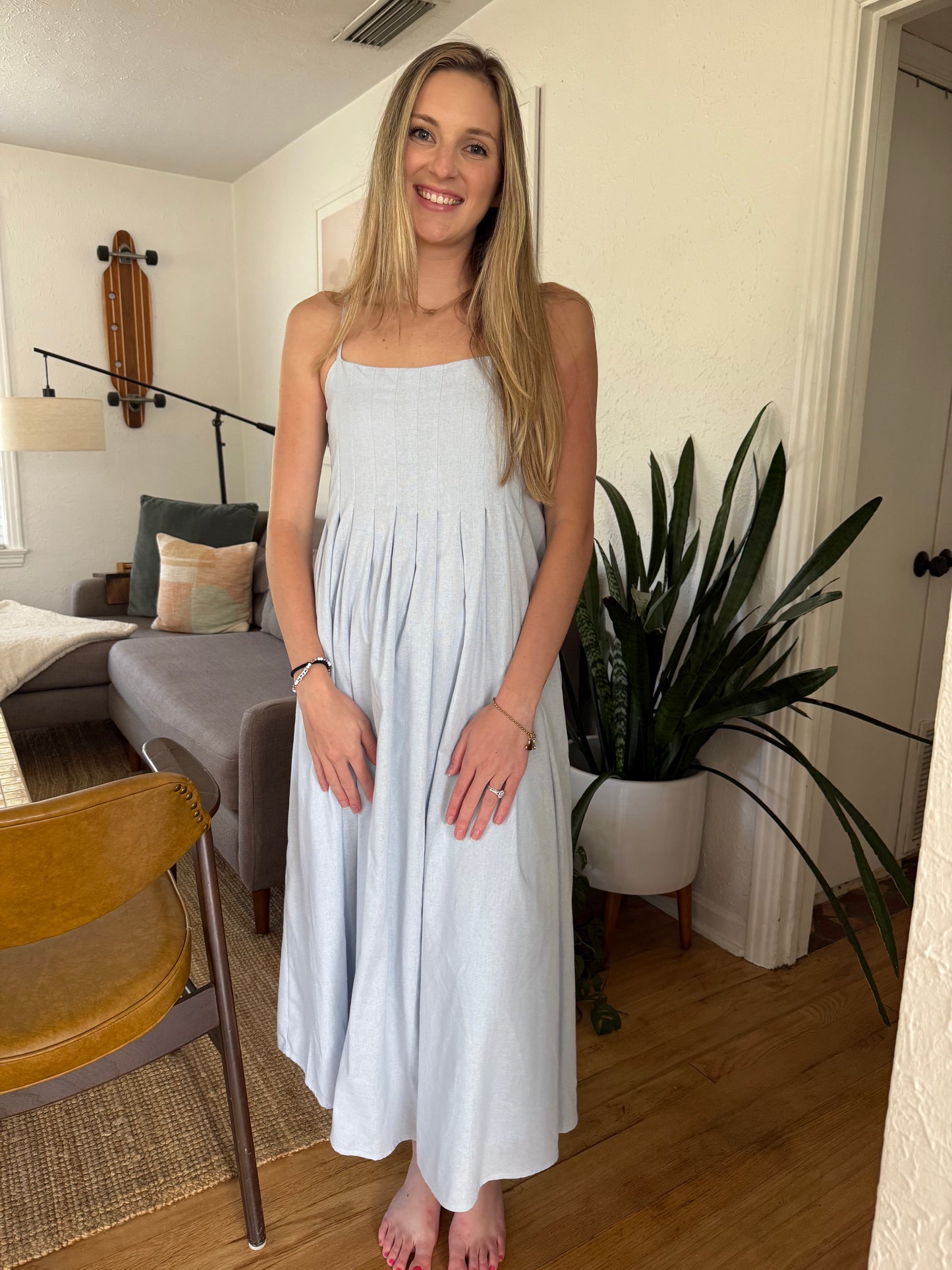 Needii Brooks Pintuck Linen Midi Dress
