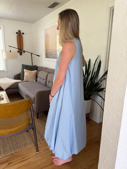 PINCH Brielle Solid Bubble Hem Midi Dress (Blue)