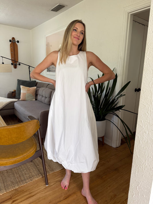 PINCH Brielle Solid Bubble Hem Midi Dress (White)