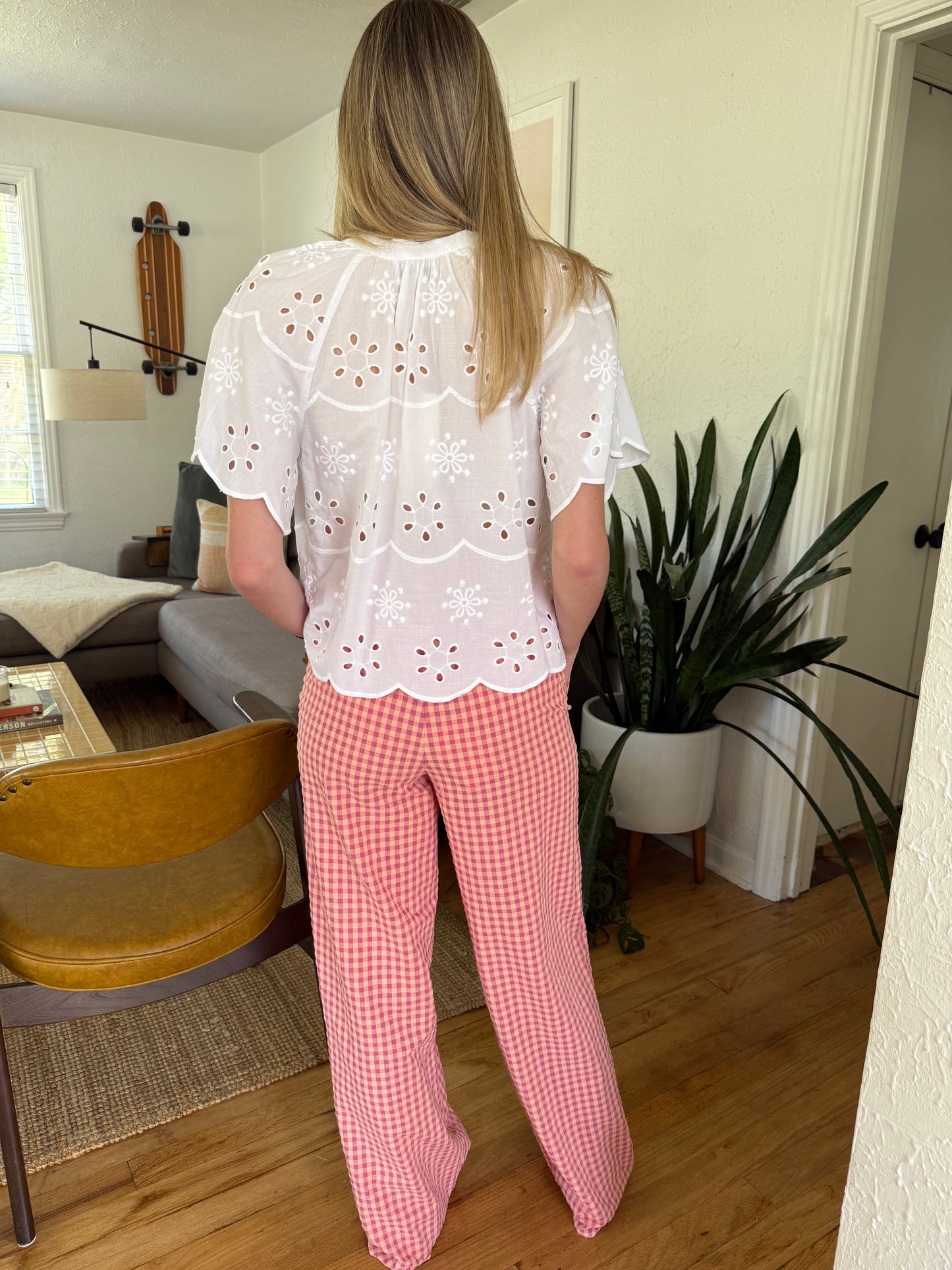 FRNCH Neda White Eyelet Buttoned Top
