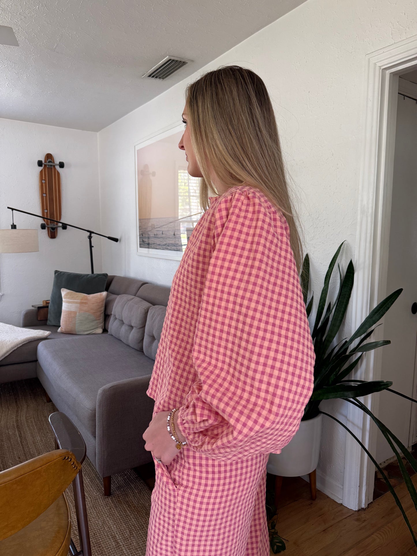 FRNCH Ismery Pink Gingham Cotton Buttoned Top