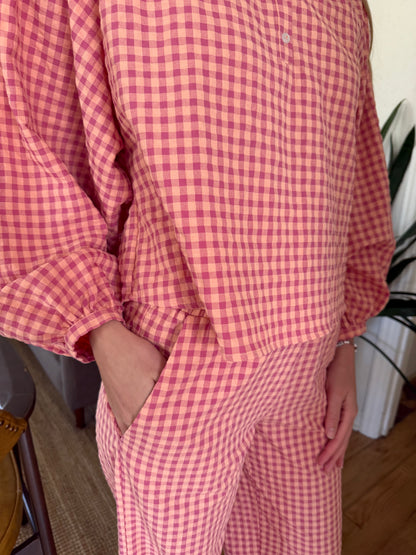 FRNCH Ismery Pink Gingham Straight Leg Cotton Pants