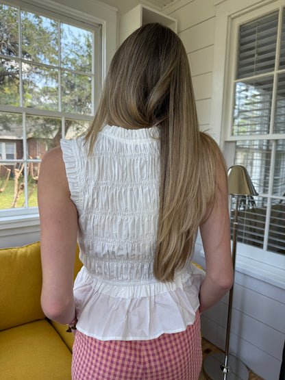 PINCH Bella White Shirred Cotton Sleeveless Top