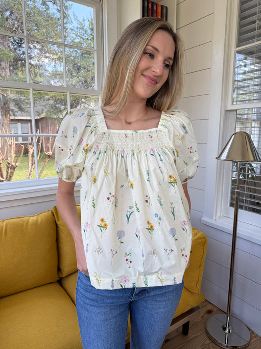 PINCH Blair Wildflower Cotton Puff Sleeve Top