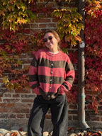 FRNCH Valencia Pink and Brown Stripe Buttoned Cardigan