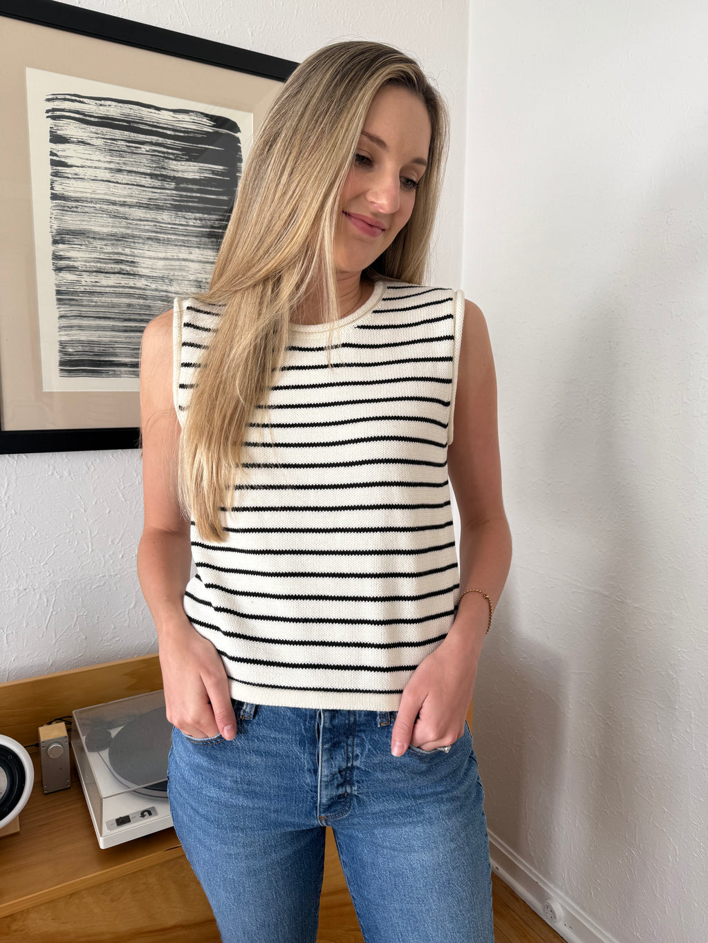 Bianca White Striped Knit Sleeveless Top
