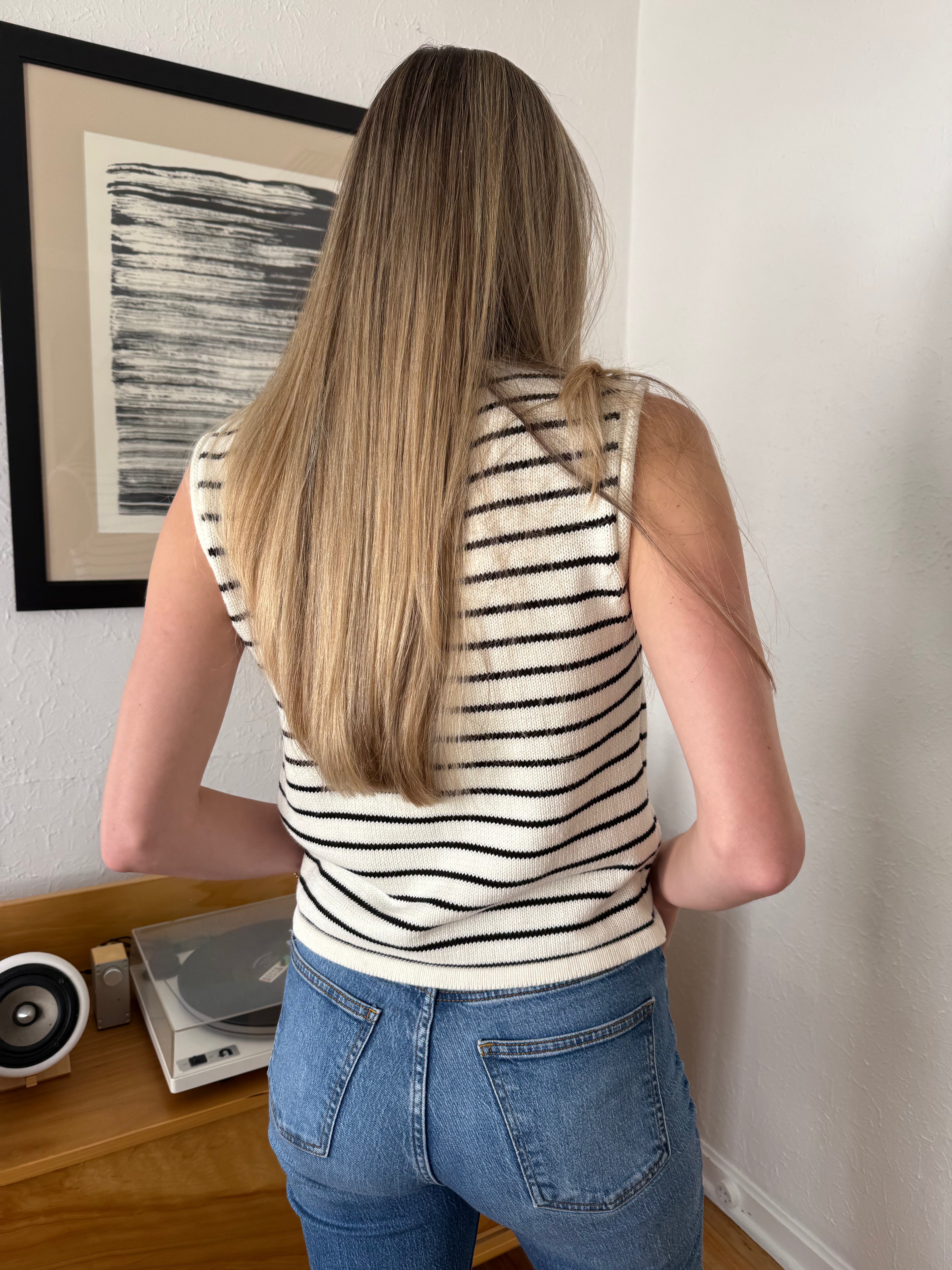 Bianca White Striped Knit Sleeveless Top