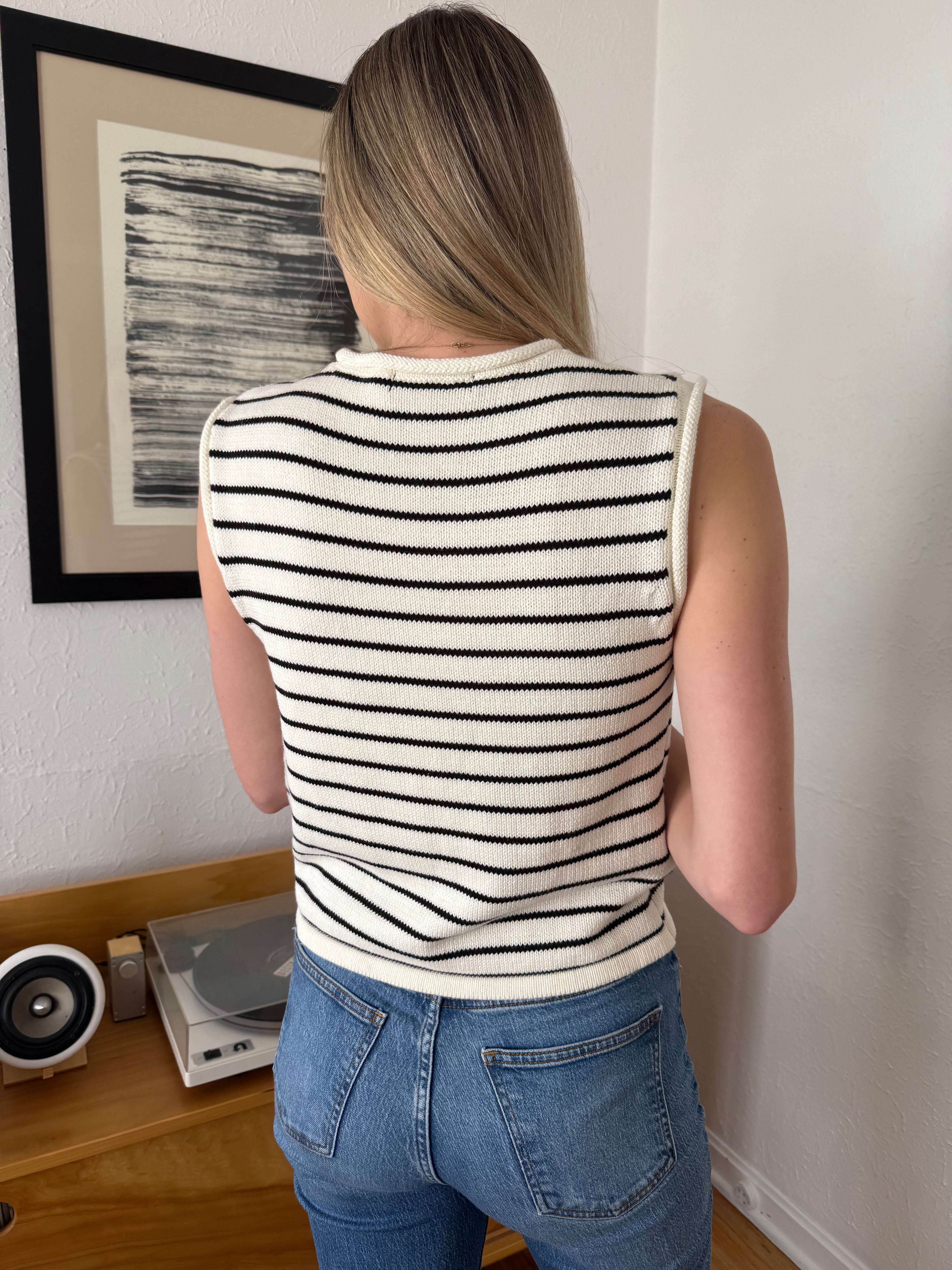 Bianca White Striped Knit Sleeveless Top