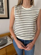 Bianca White Striped Knit Sleeveless Top