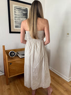 Needii Ophelia Ruched Strapless Midi Dress (Cream Stripe)