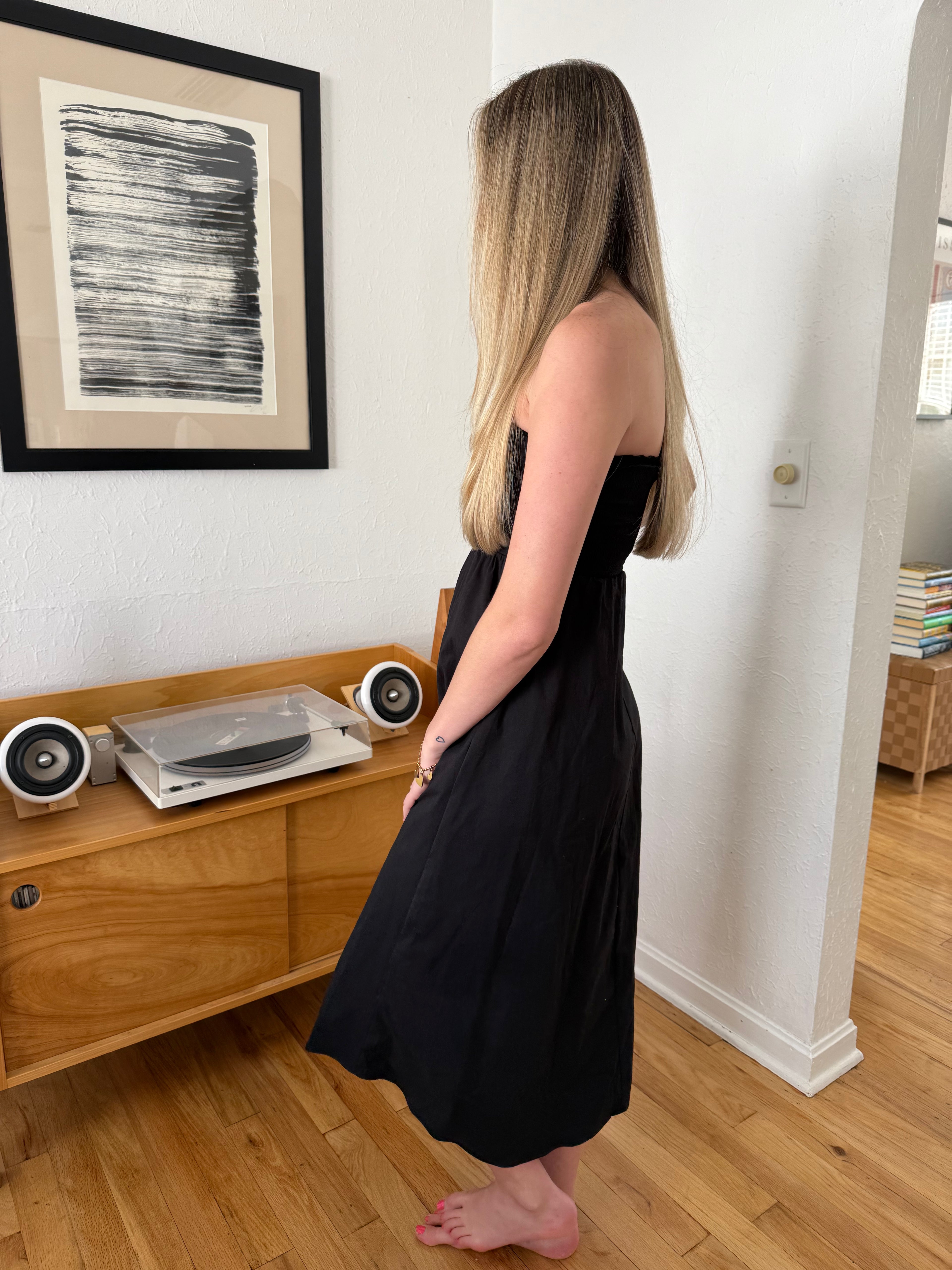 Needii Ophelia Ruched Strapless Midi Dress (Black)