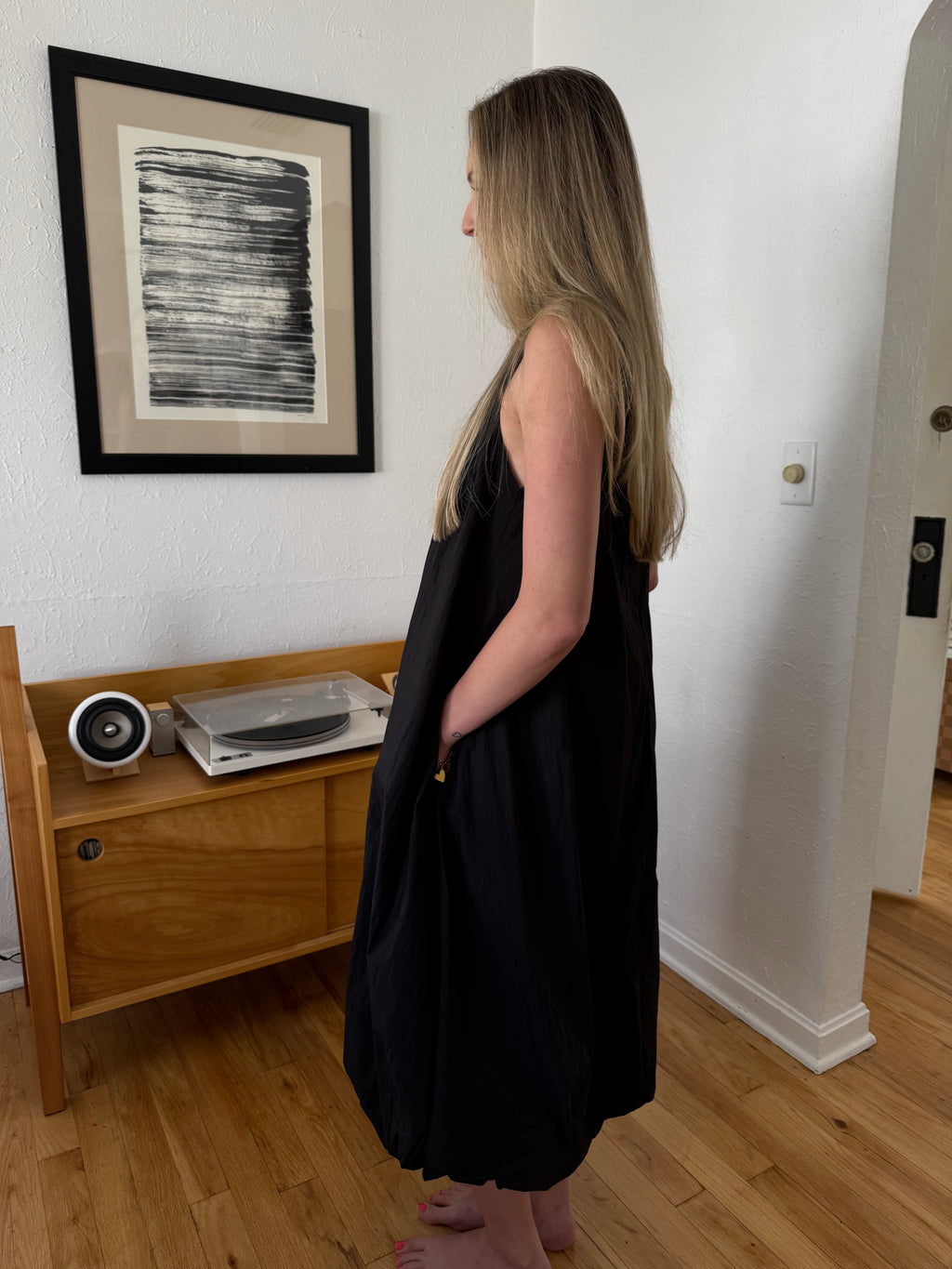 PINCH Brielle Solid Bubble Hem Midi Dress (Black)