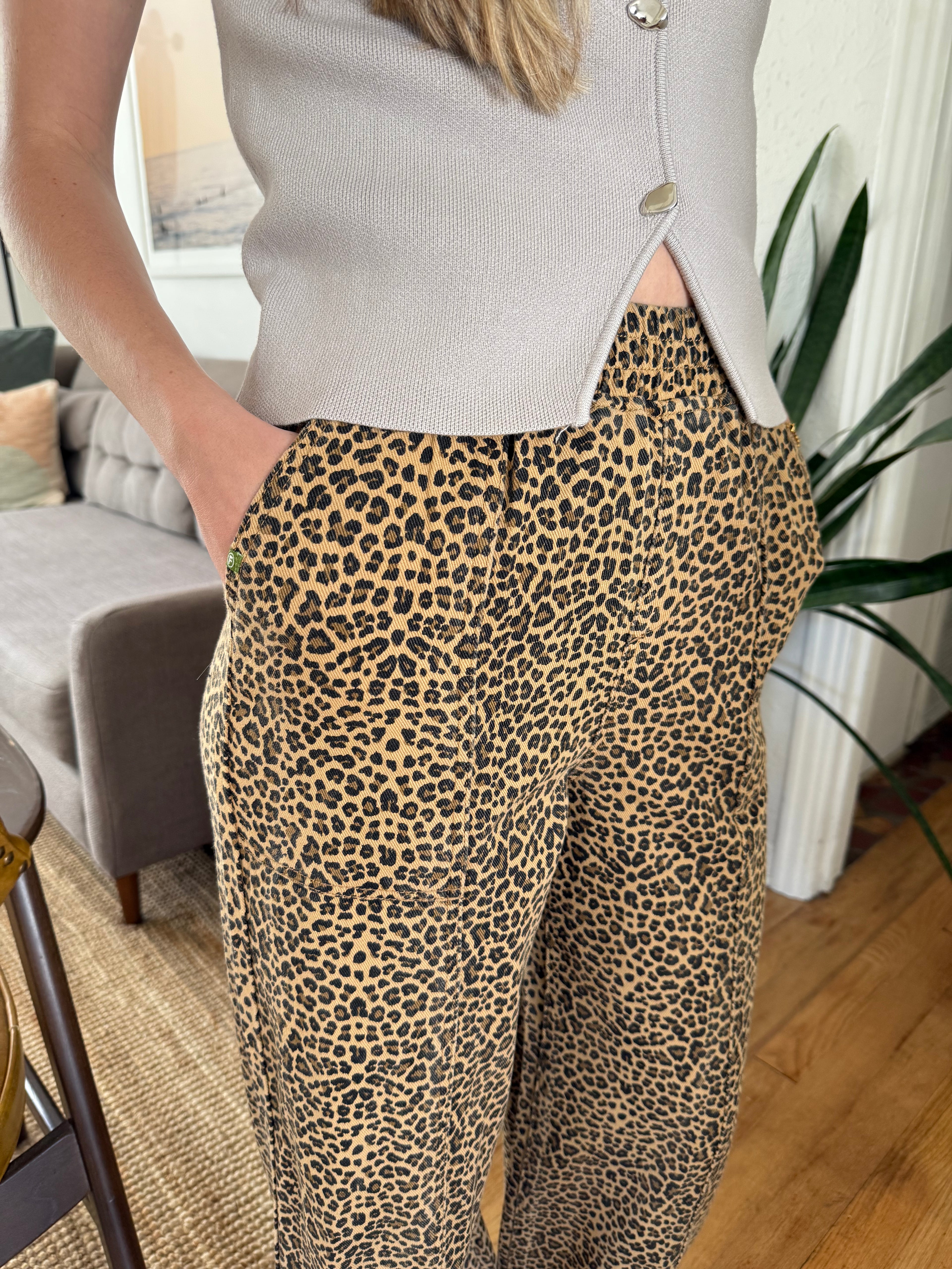 FRNCH Cherin Leopard Cotton Relaxed Trouser Pants