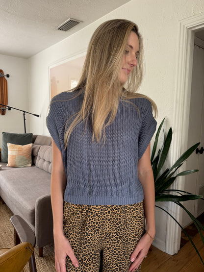 Miou Muse Bodie Dusty Blue Woven Knit Top