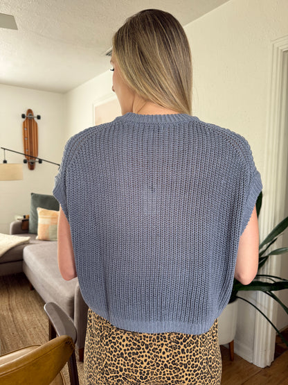 Miou Muse Bodie Dusty Blue Woven Knit Top