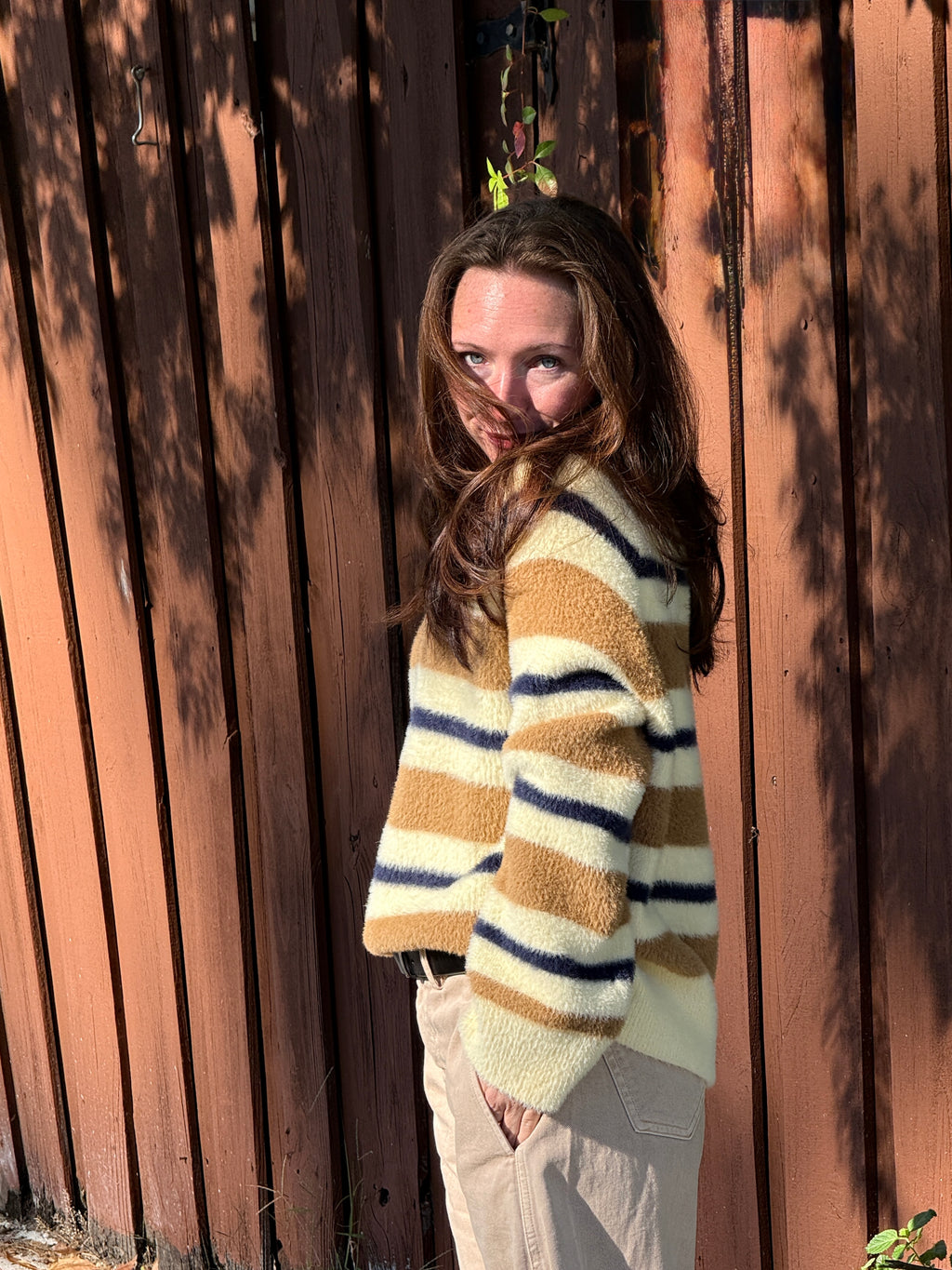 FRNCH Wendy Fuzzy Striped Crewneck Sweater