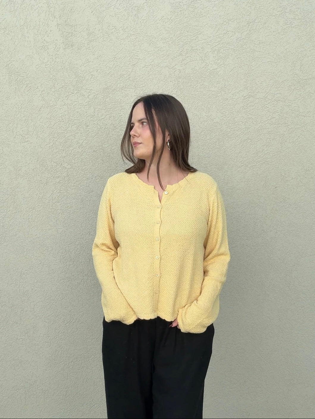 Things Between Tori Woven Knit Buttoned Cardigan (Yellow)