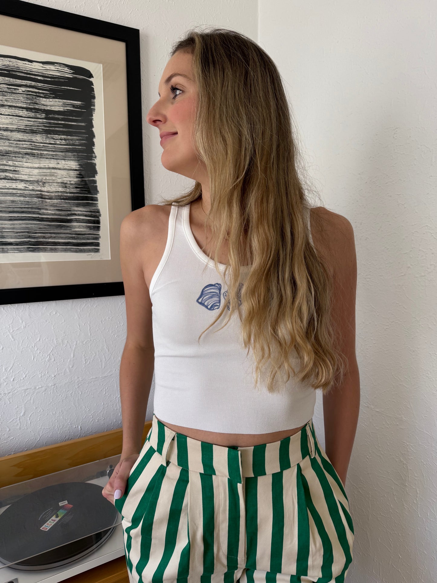 Bailey Rose Belle White Seashell Ribbed Crop Tank Top