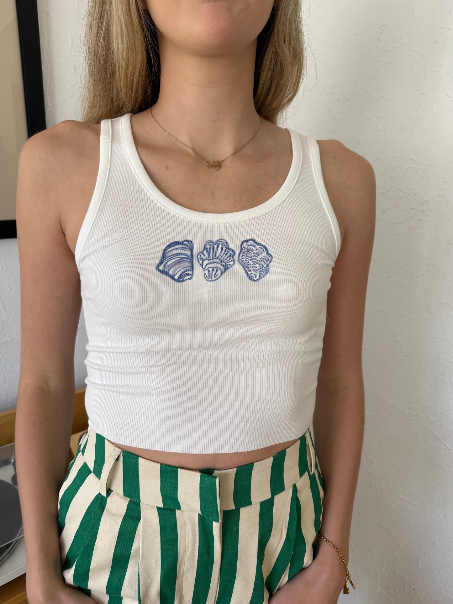 Bailey Rose Belle White Seashell Ribbed Crop Tank Top