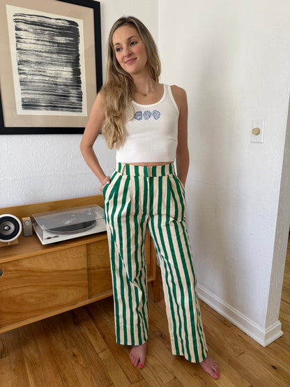 Aureum Bree Green Striped Wide Leg Pants